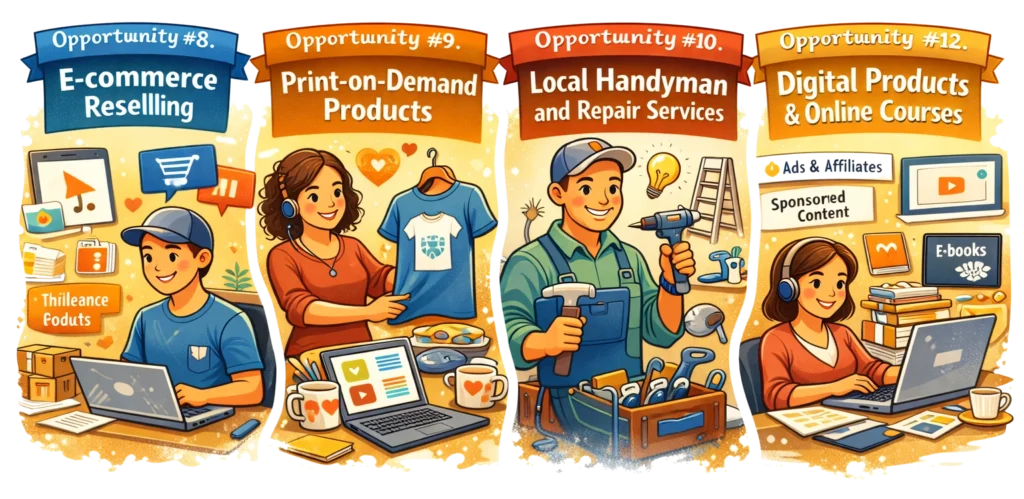 Various online business opportunities illustrated.