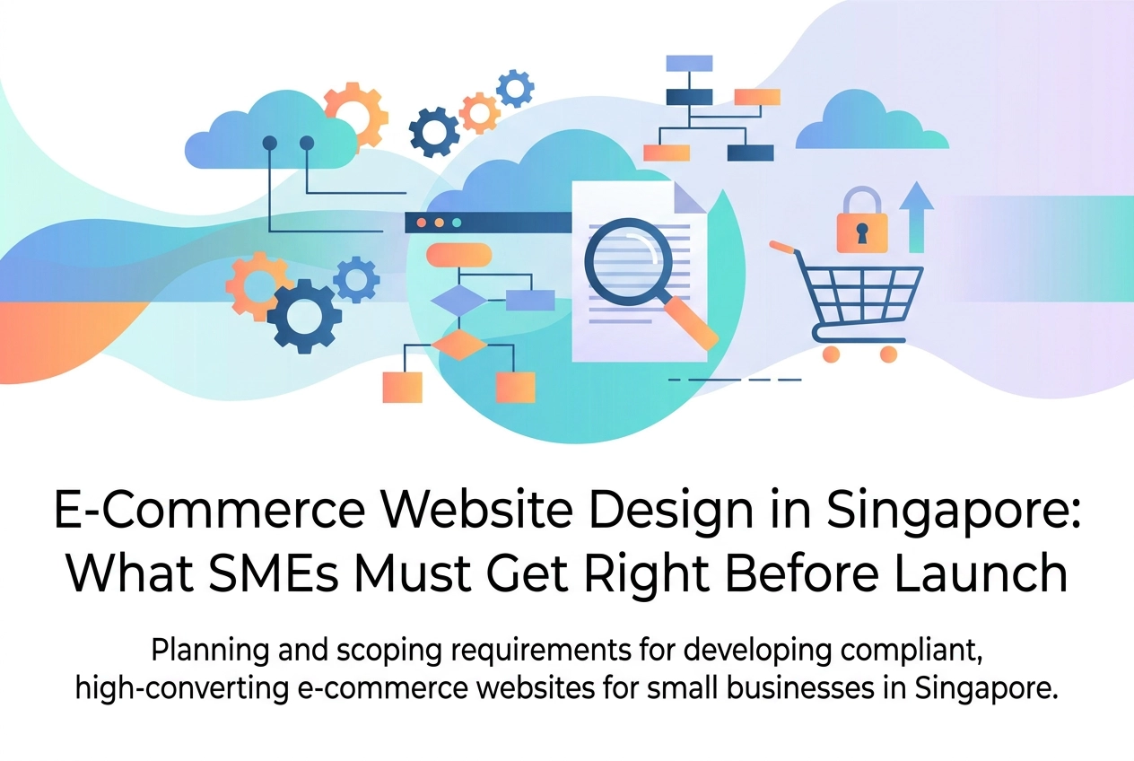 Professional header image for list-based article: E-Commerce Website Design in Singapore: What SMEs Must Ge...
